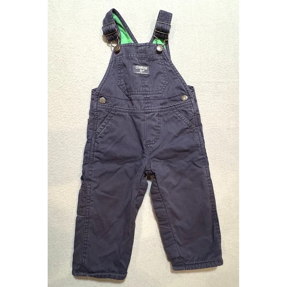 OshKosh B'gosh 12mos Overalls‎ Navy Blue Fleece Lined Snap Legs Adjustable Strap